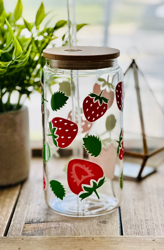 Gobelet en Verre - Fraises Feuillues