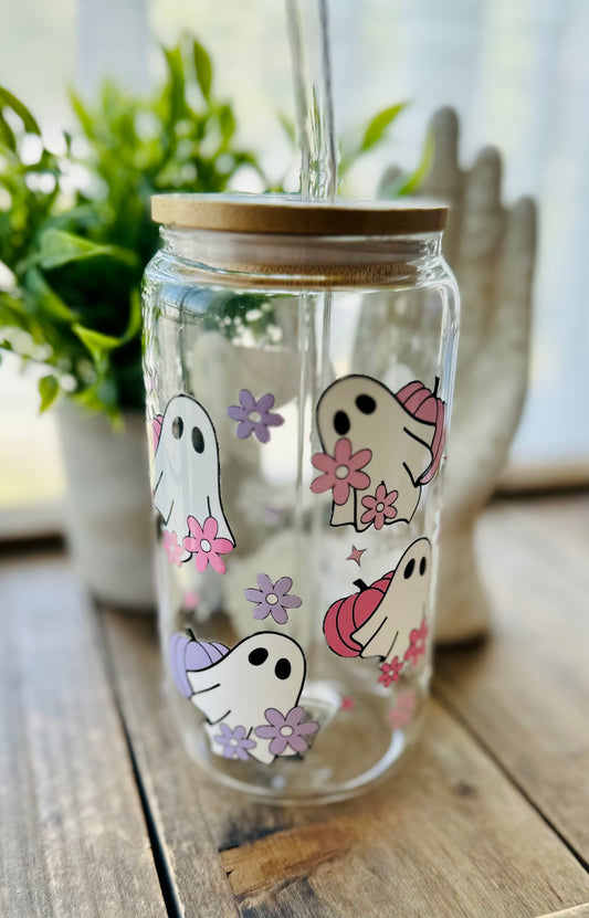 Gobelet en Verre - Collection Halloween - Fantôme Fleuris